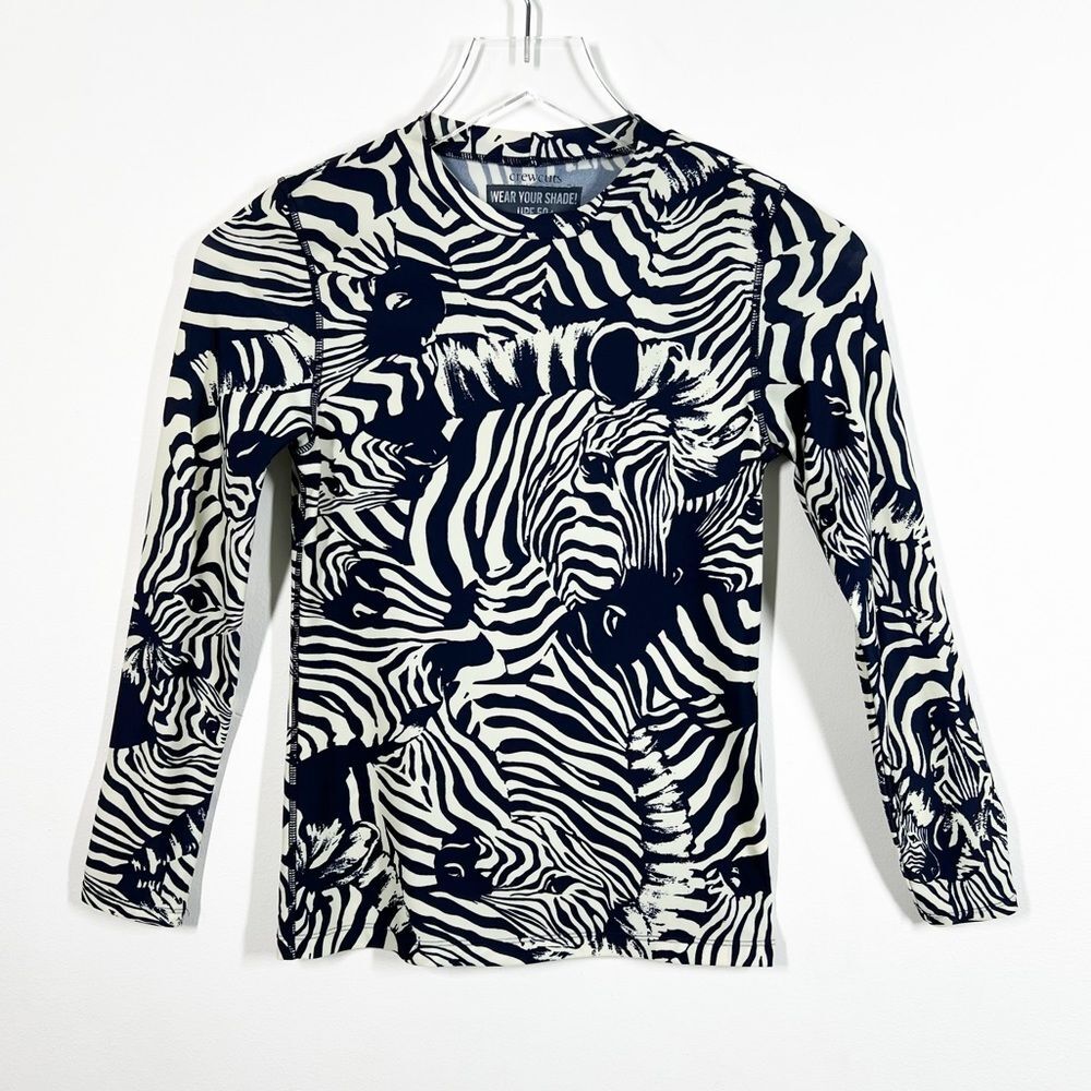 Crewcuts by J Crew Boys Size 12 Navy Blue and Off White Rash Guard Zebra Print